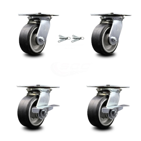Service Caster 5 Inch Rubber on Aluminum Swivel Caster Swivel Locks 2 Brakes SCC, 2PK SCC-35S520-RAB-BSL-2-SLB-2